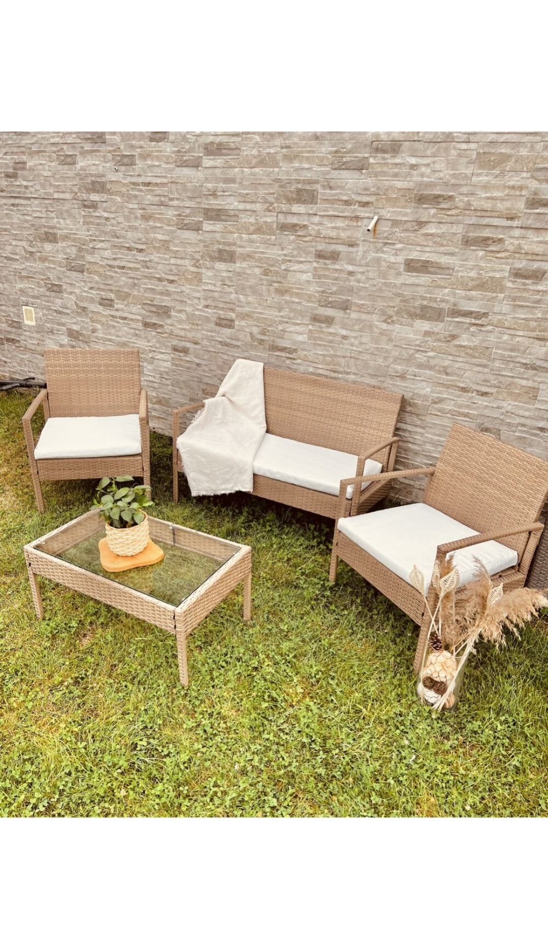 Conjunto de jardin 4 plazas de ratán blanco