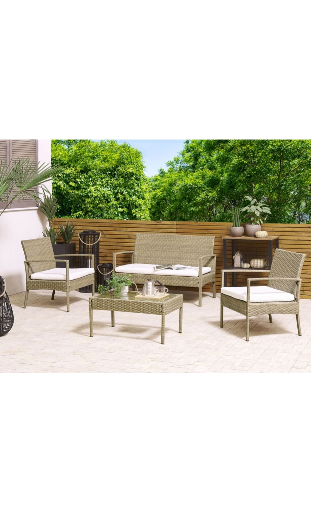 Conjunto de jardin 4 plazas de ratán blanco