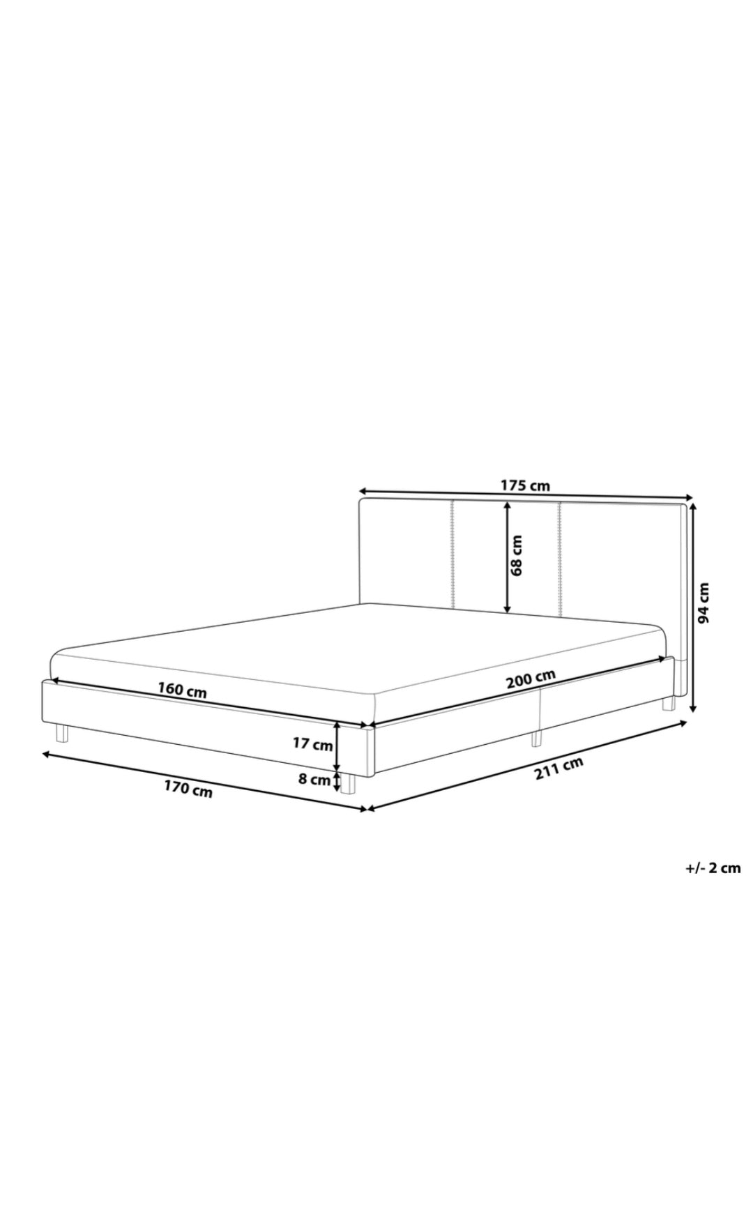 Cama con somier de poliéster gris/negro. 160/200