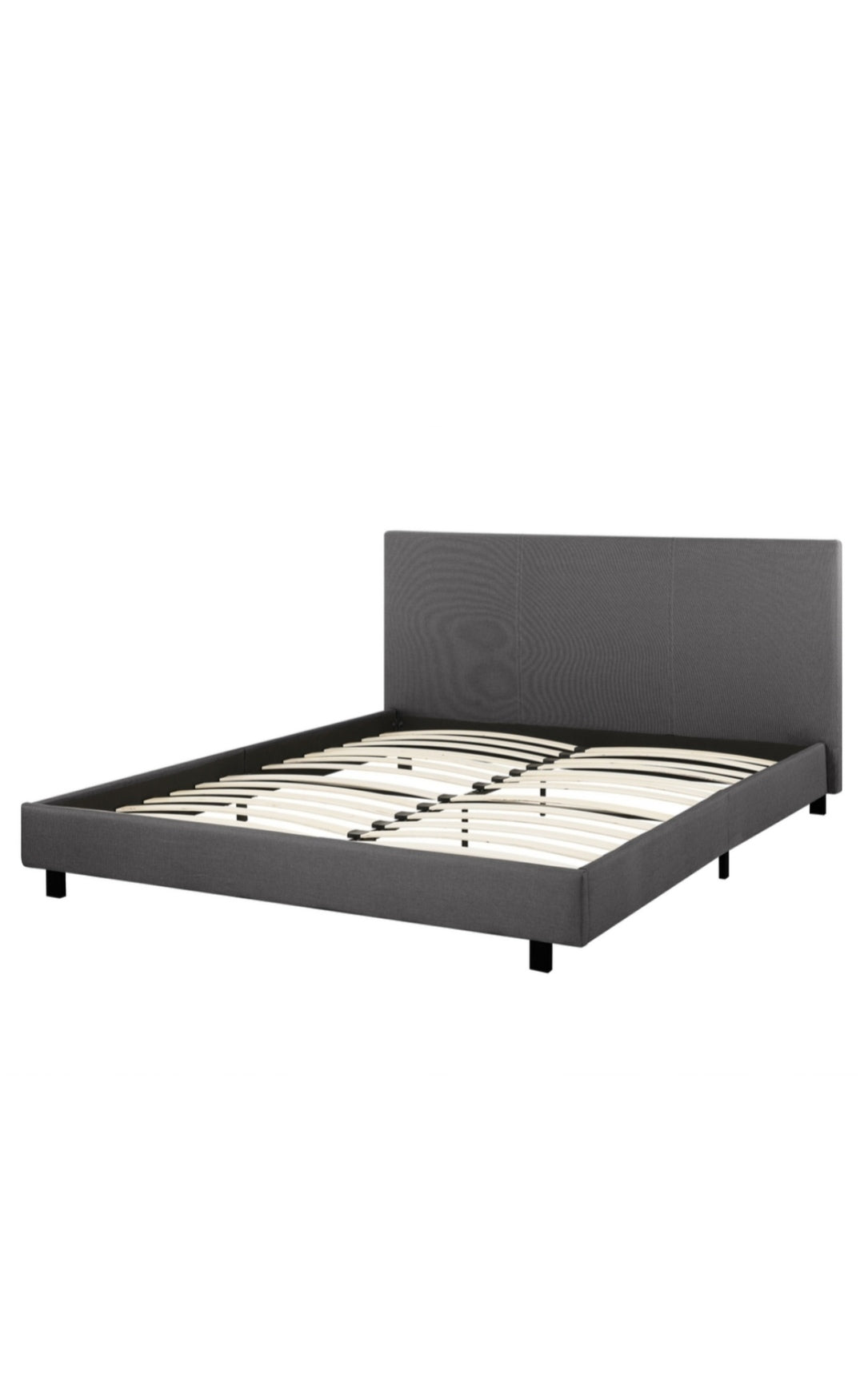 Cama con somier de poliéster gris/negro. 160/200