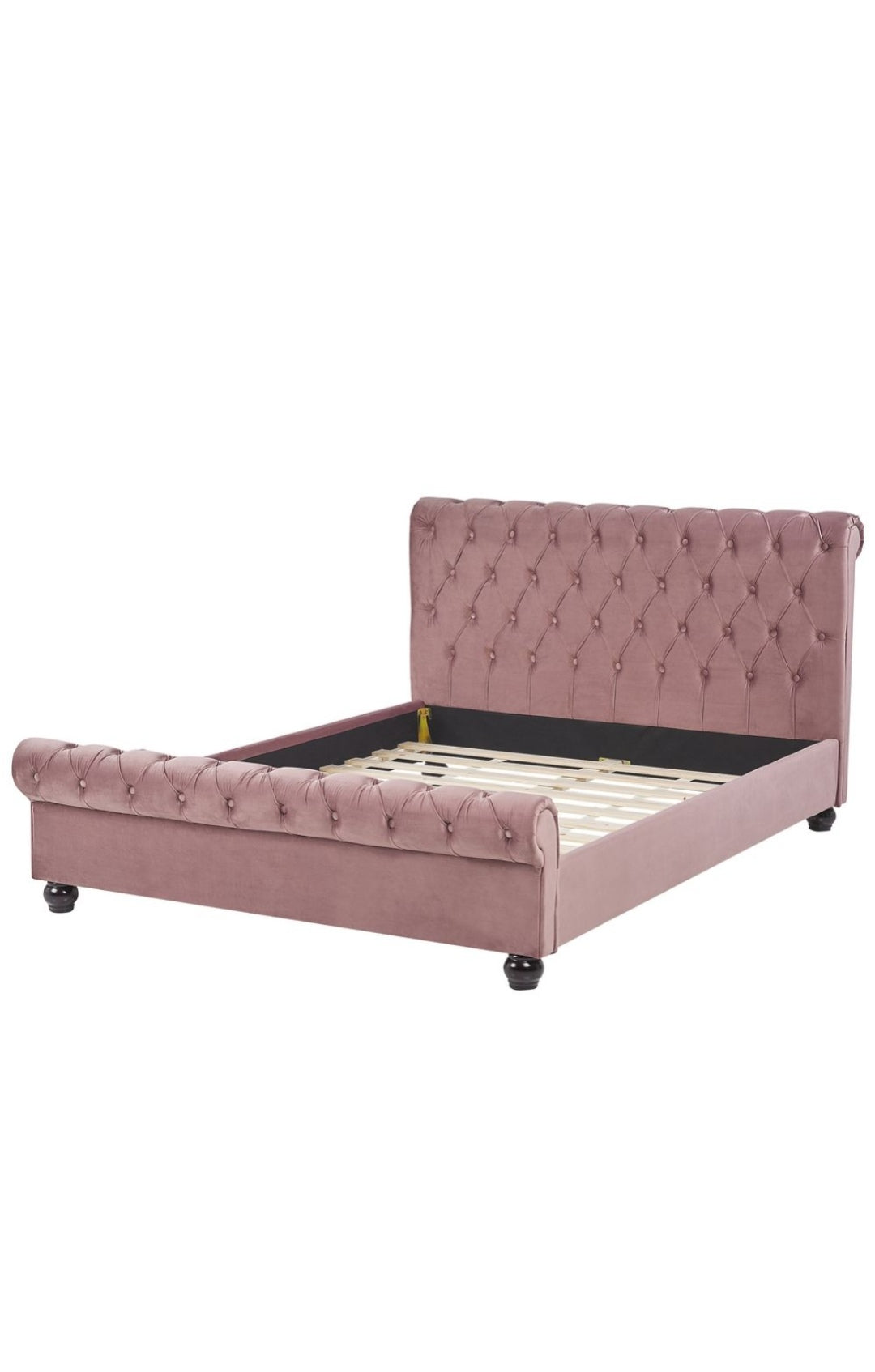 Cama con somier de terciopelo rosa 140/200