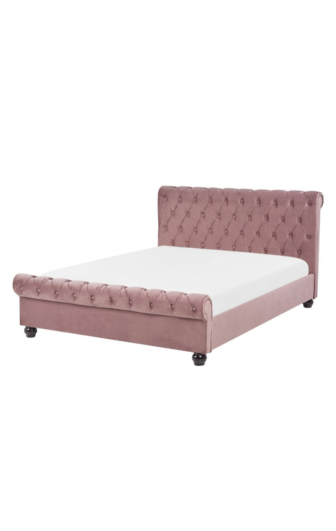 Cama con somier de terciopelo rosa 140/200