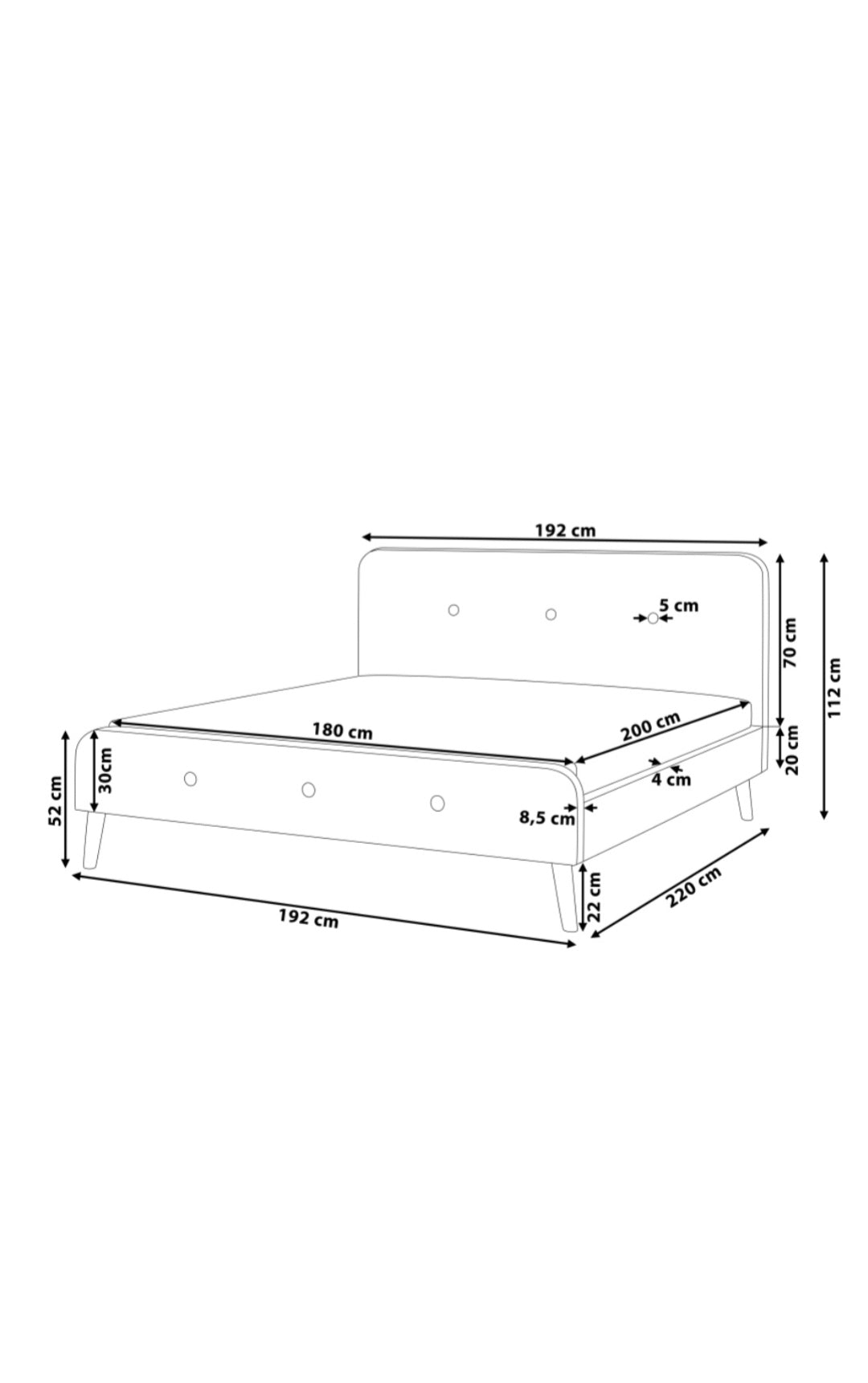 Cama tapizada en gris 180/200
