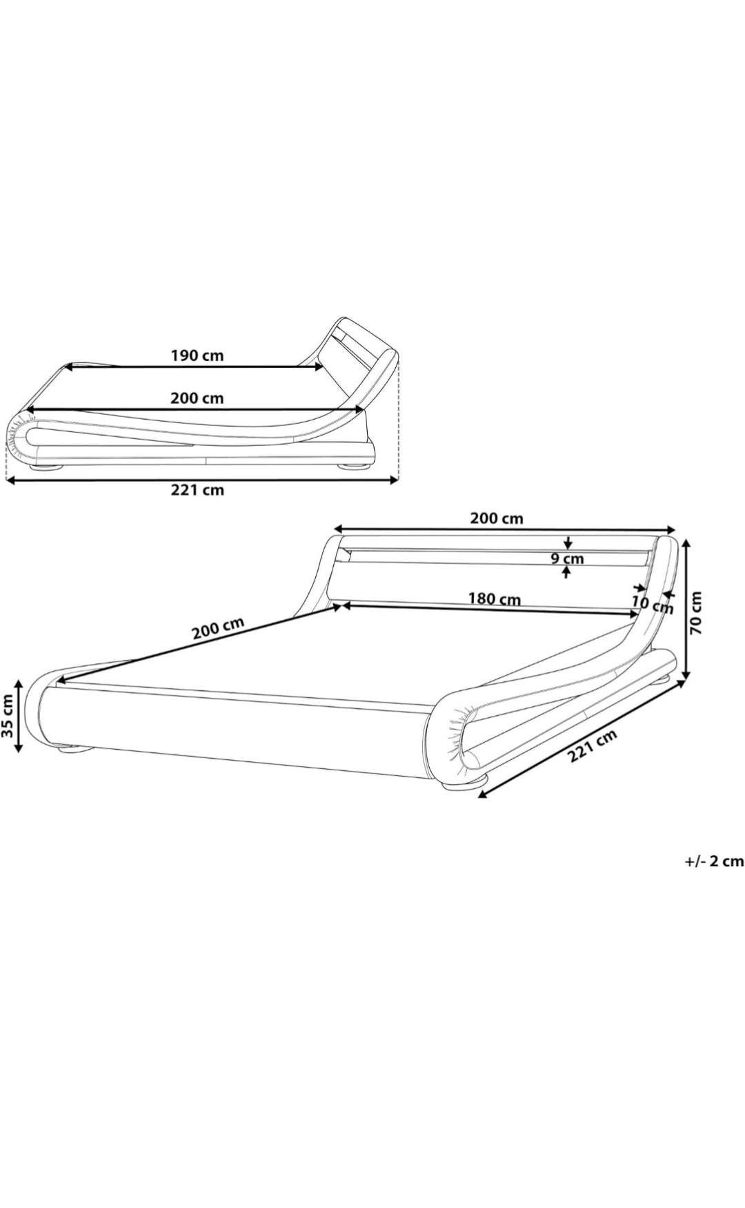 Cama con somier de piel sintética negra 180/200