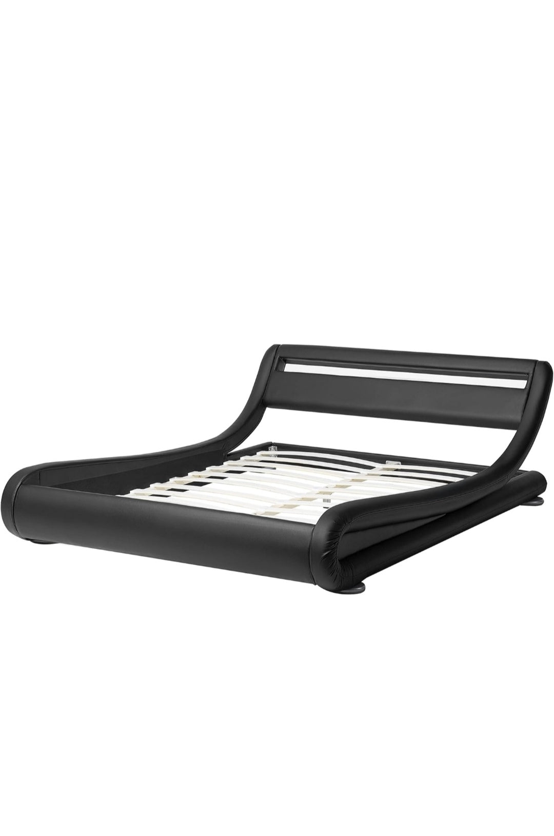 Cama con somier de piel sintética negra 180/200