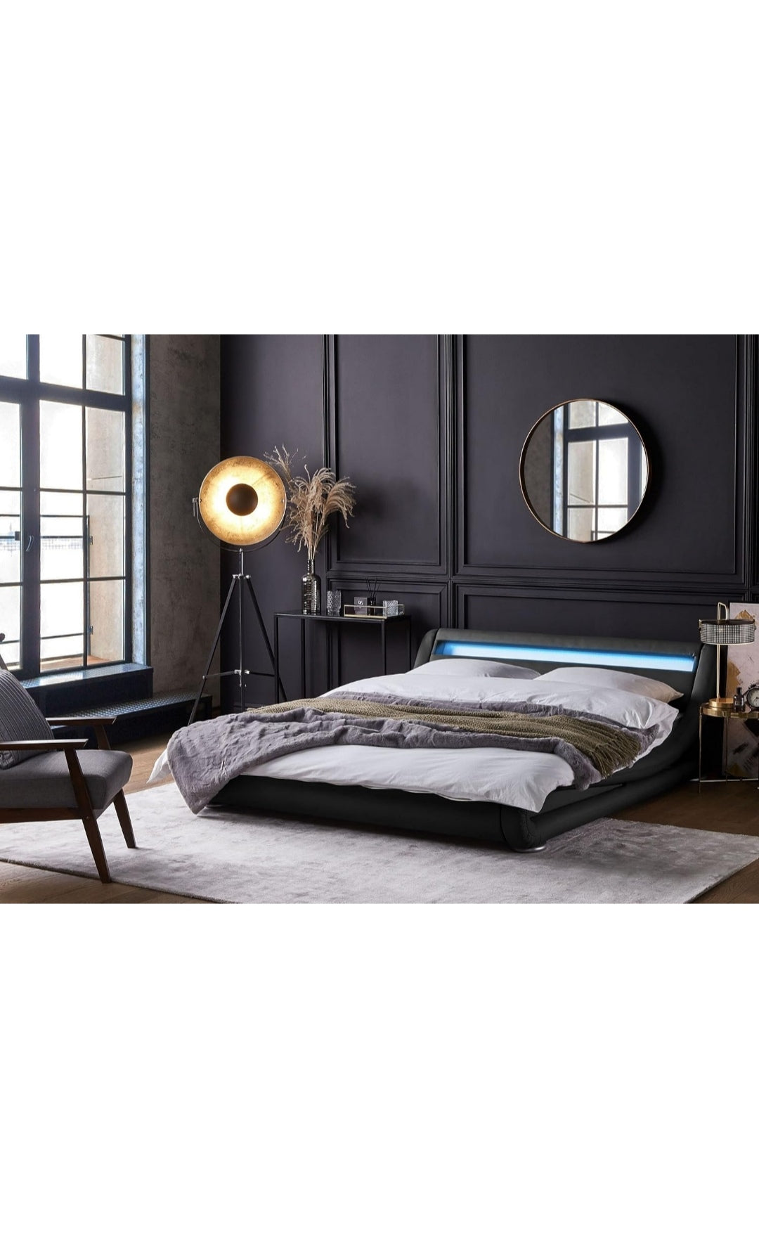 Cama con somier de piel sintética negra 180/200