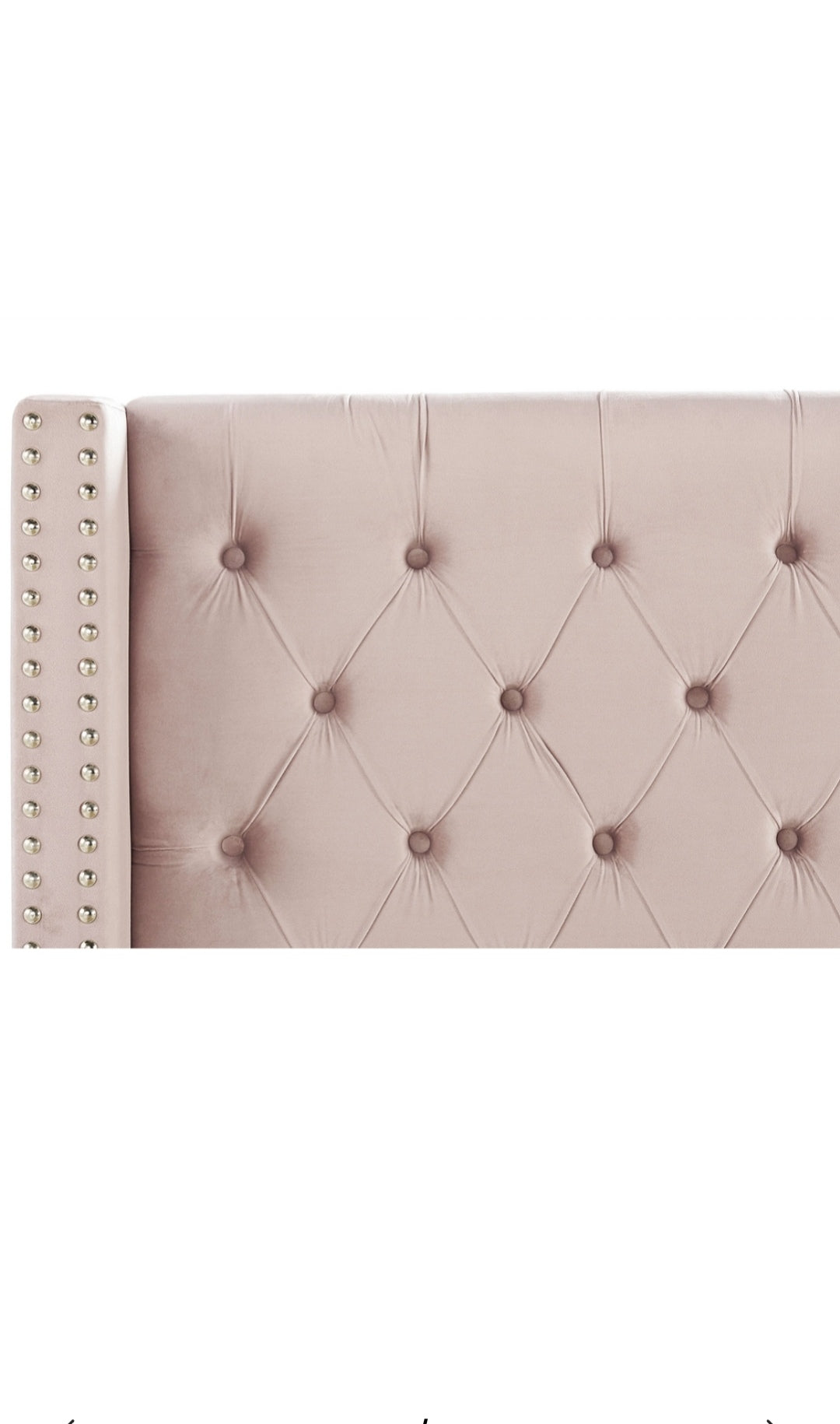 Cama con somier de terciopelo rosa pastel 180/200