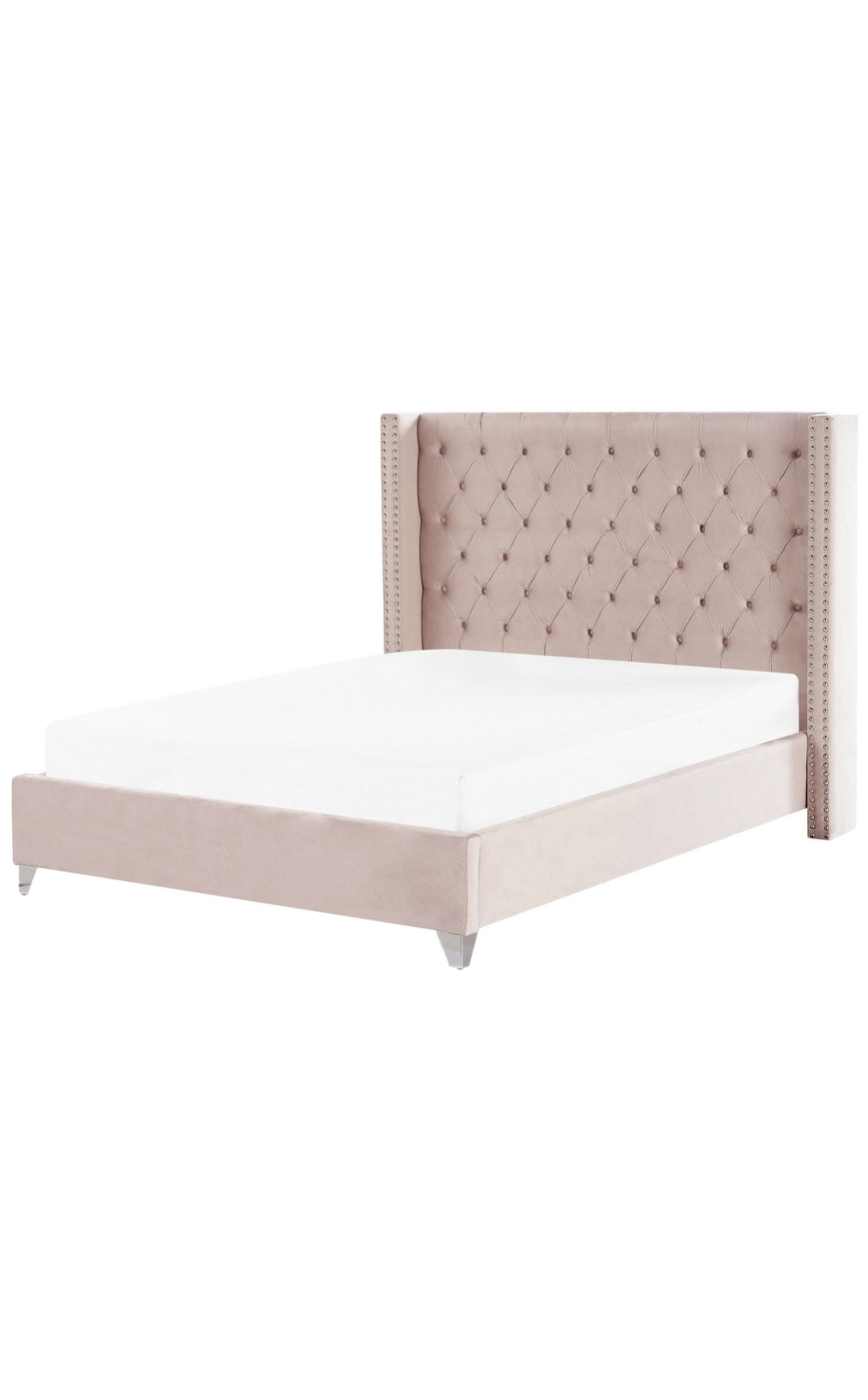 Cama con somier de terciopelo rosa pastel 180/200