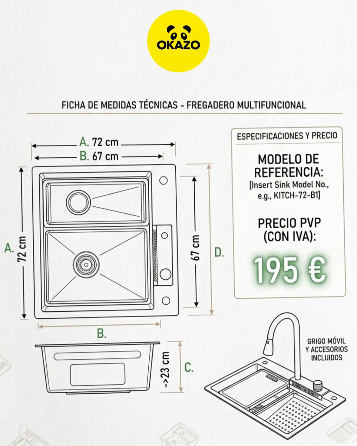 Fregadero multifunción y grifo