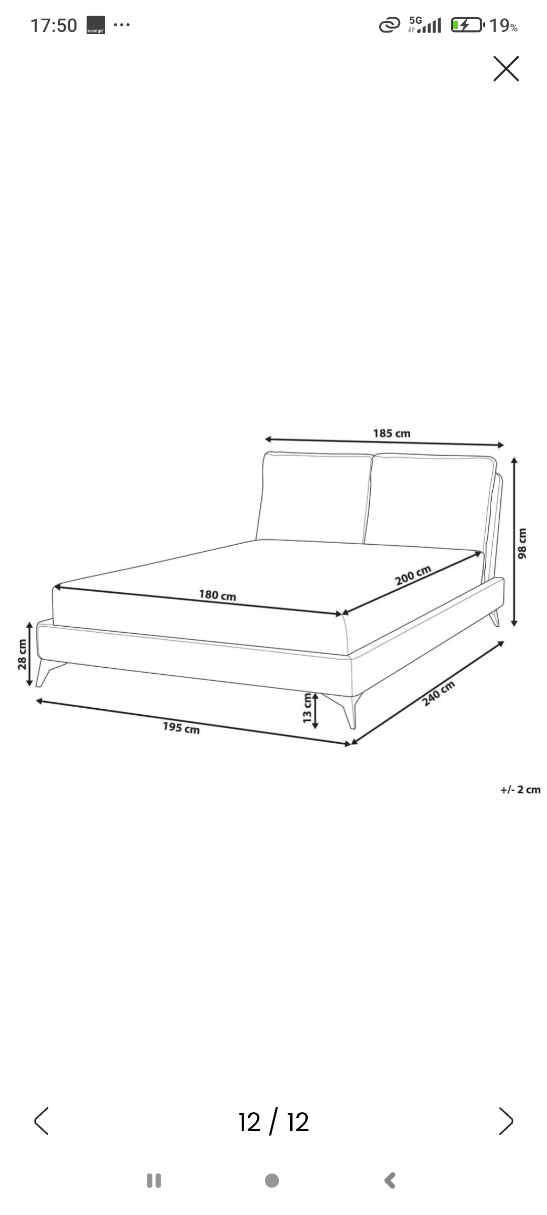 Cama con somier de terciopelo naranja 180/200
