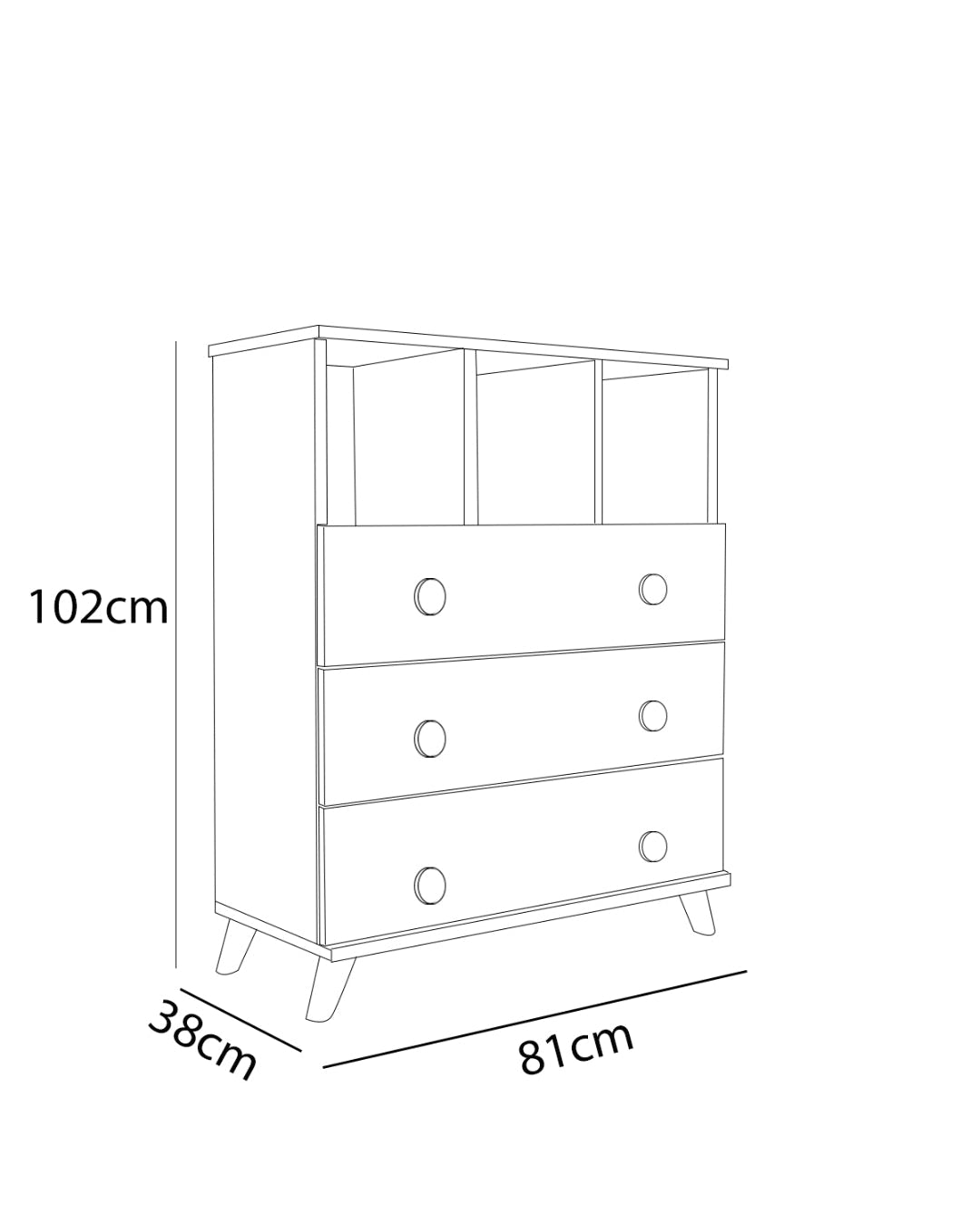 Cajonera babil blanca 3 cajones con espacio superior – Moderna y funciona