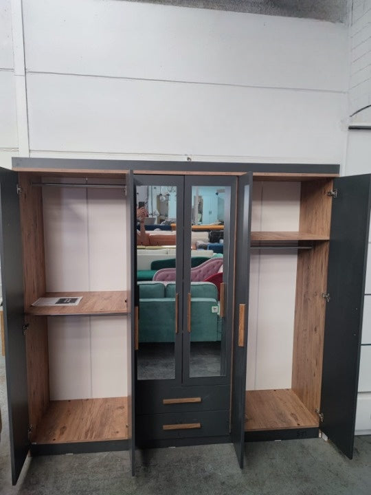 Armario Okazo 6 puertas gris oscuro o Blanco/madera.