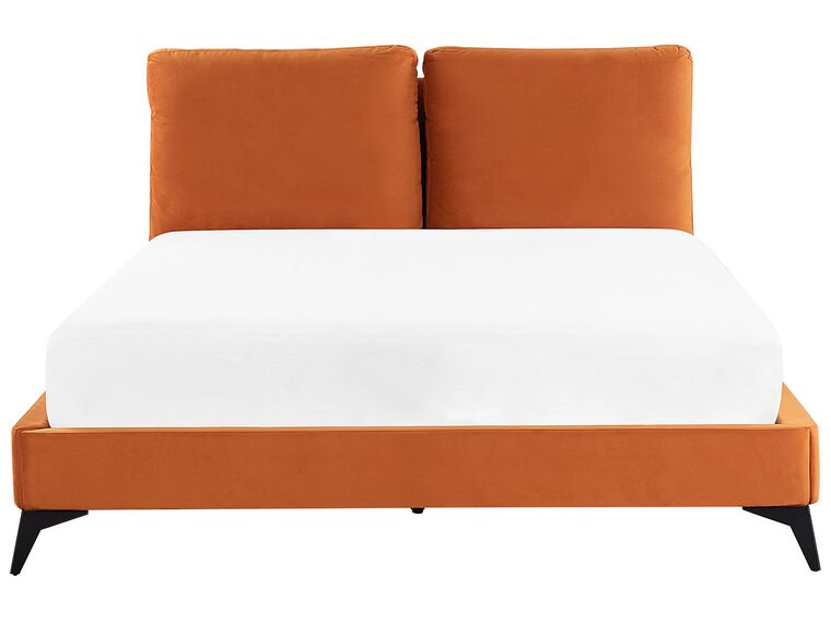 Cama con somier de terciopelo naranja 180/200