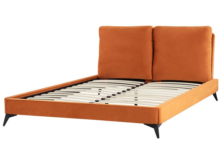 Cama con somier de terciopelo naranja 180/200