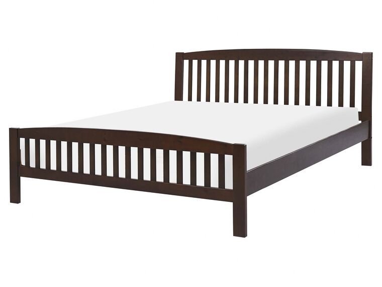 Cama con somier de madera de pino oscura