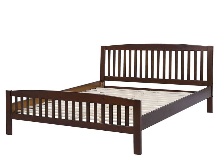 Cama con somier de madera de pino oscura
