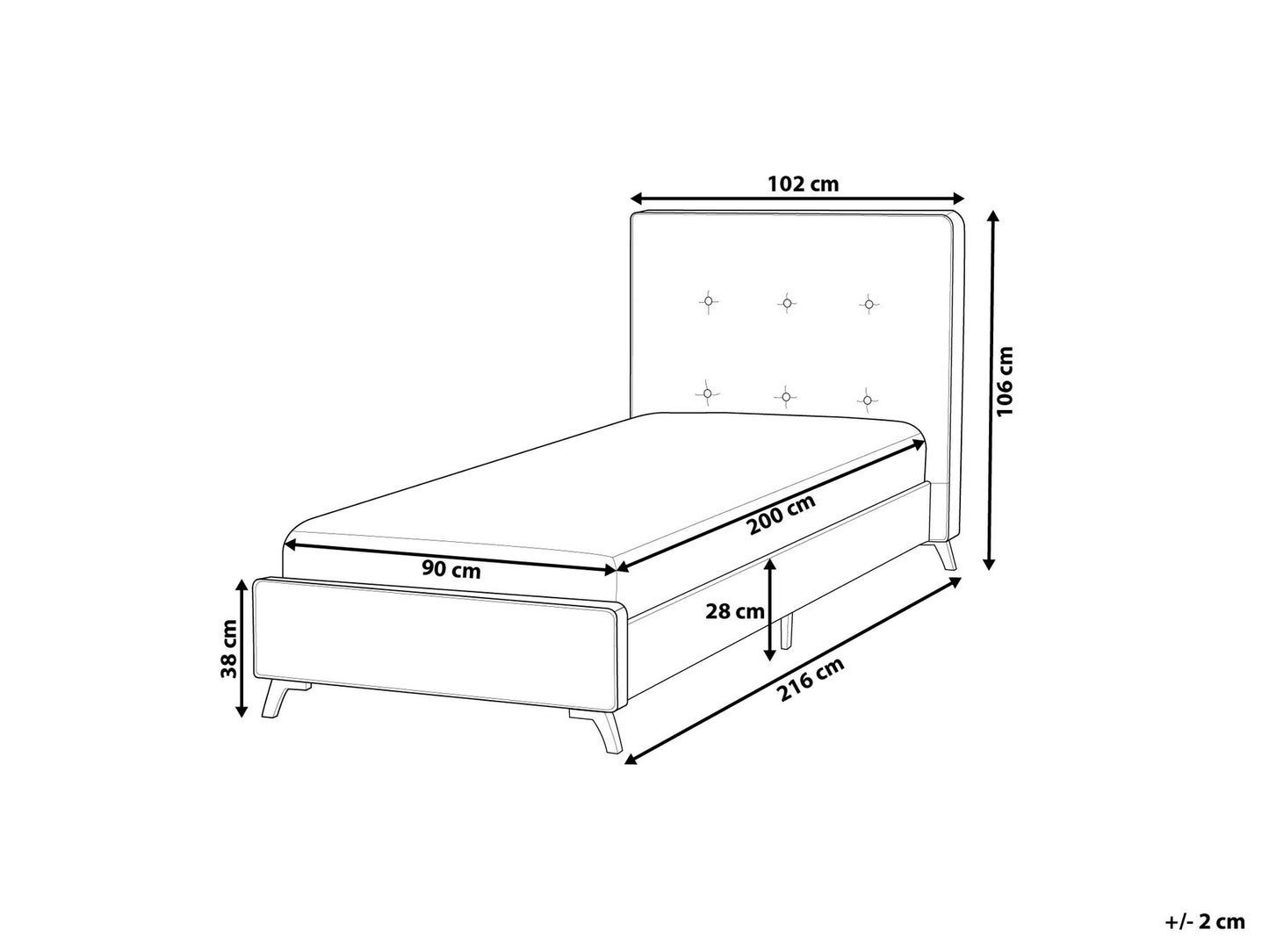 Cama con somier de poliéster beige/negro 90 x 200 cm