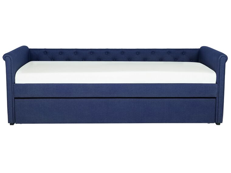 Cama con somier de poliéster azul marino