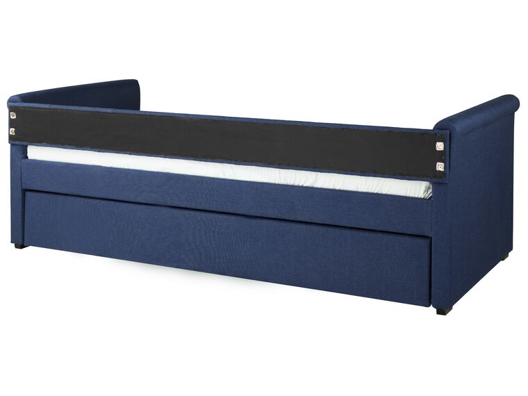 Cama con somier de poliéster azul marino