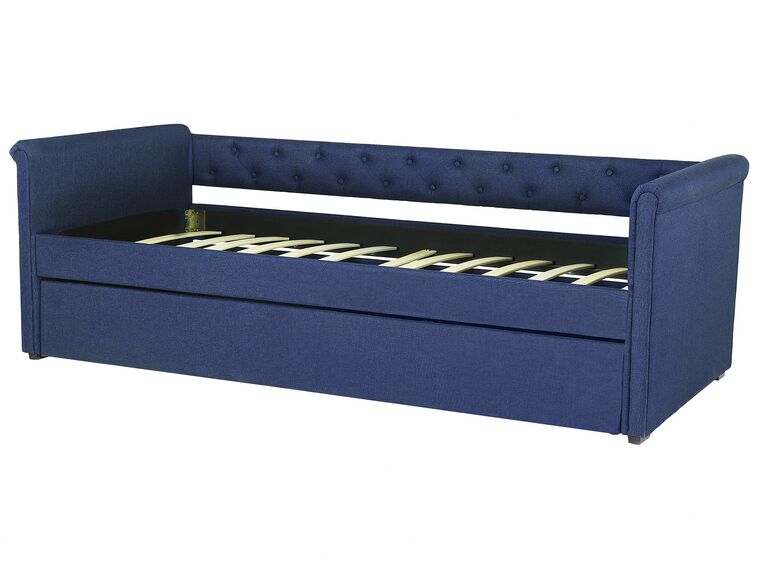 Cama con somier de poliéster azul marino