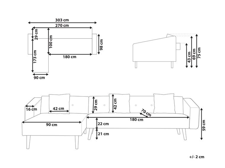 Sofá cama esquinero de terciopelo gris derecho