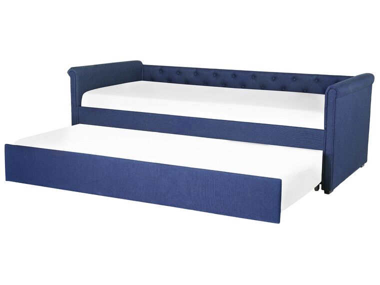 Cama con somier de poliéster azul marino