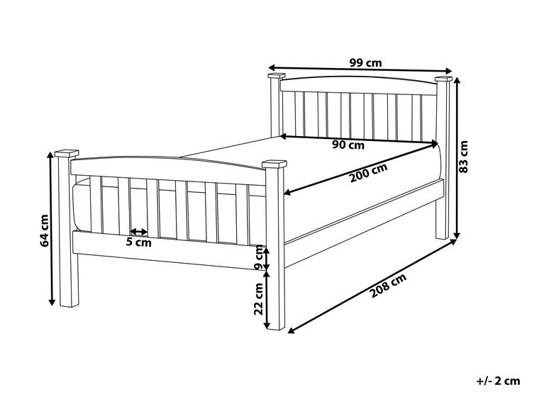Cama con somier de madera de pino blanca 90