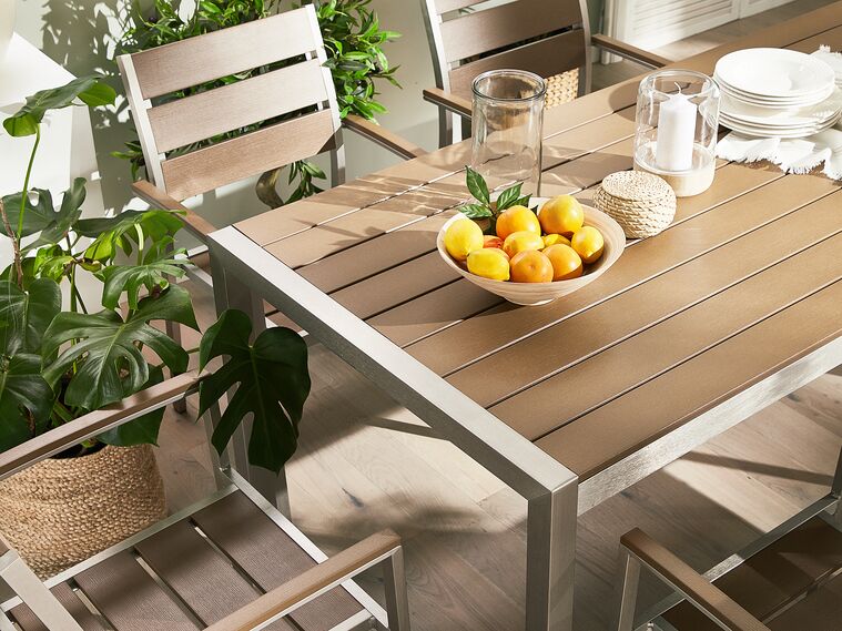 Mesa de comedor de metal marrón/plateado