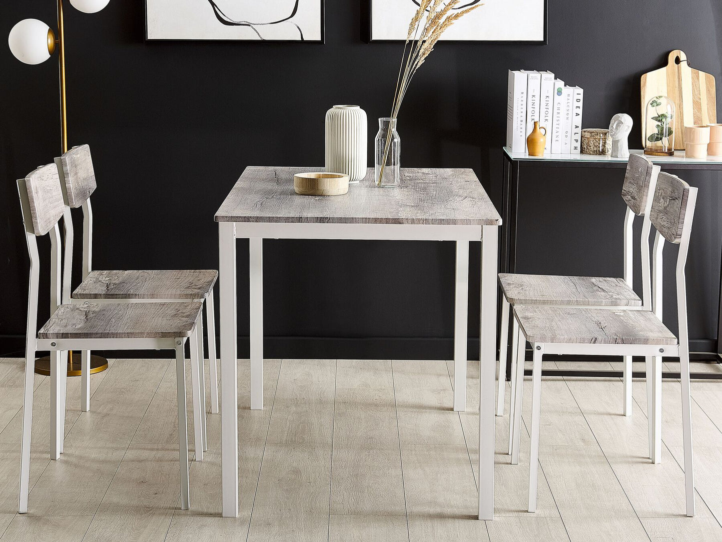 Conjunto de comedor 4 plazas gris claro/blanco