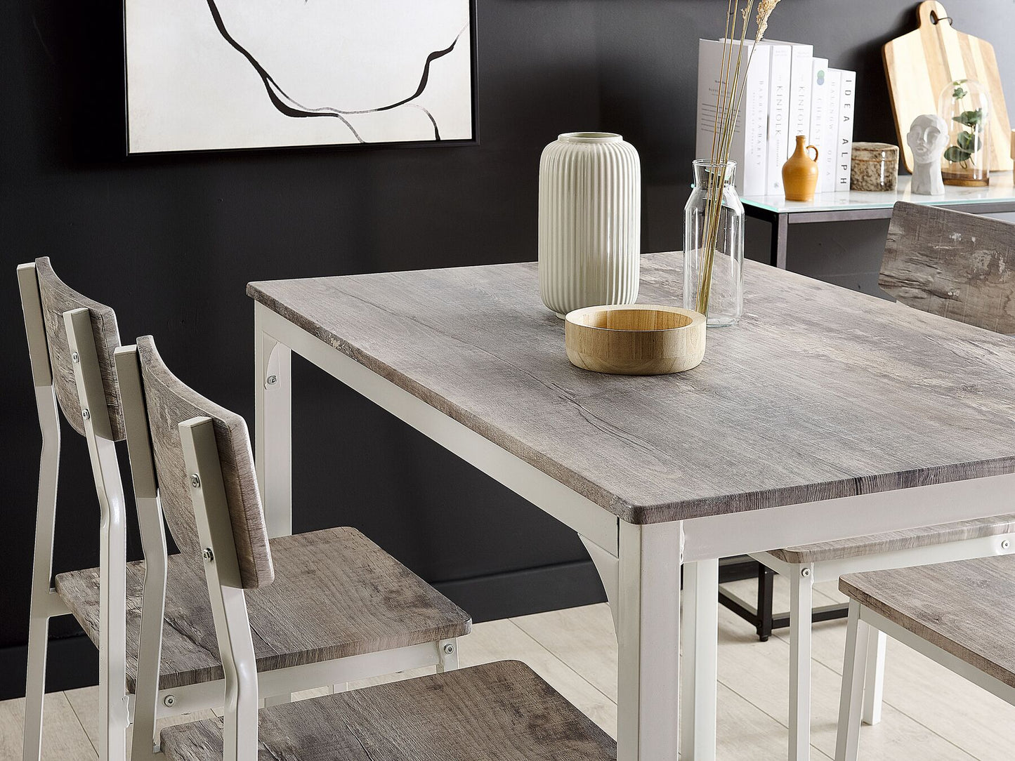 Conjunto de comedor 4 plazas gris claro/blanco