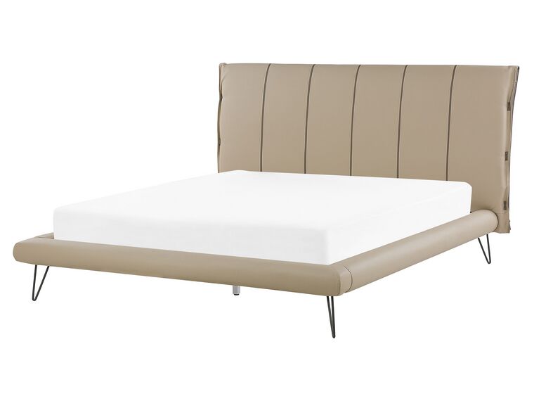 Cama con somier de piel sintética beige arena