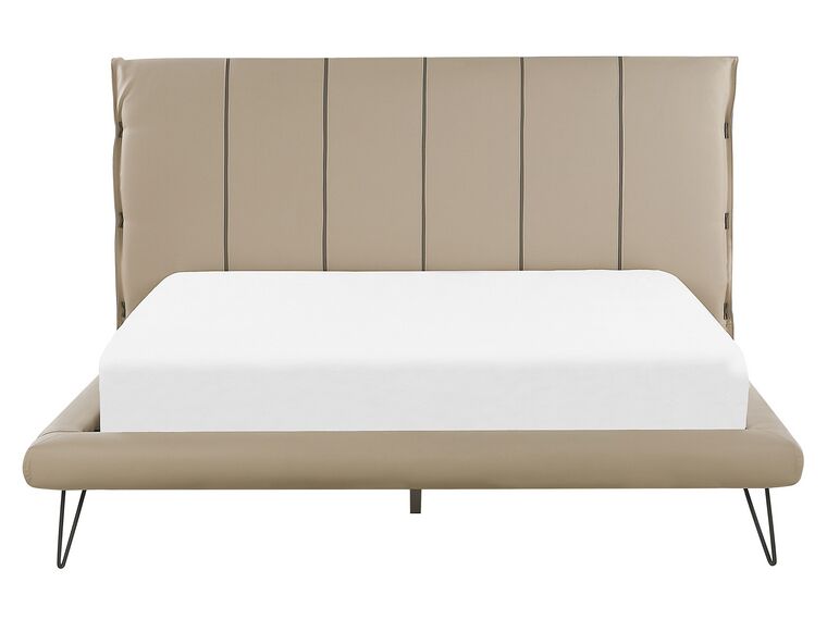 Cama con somier de piel sintética beige arena