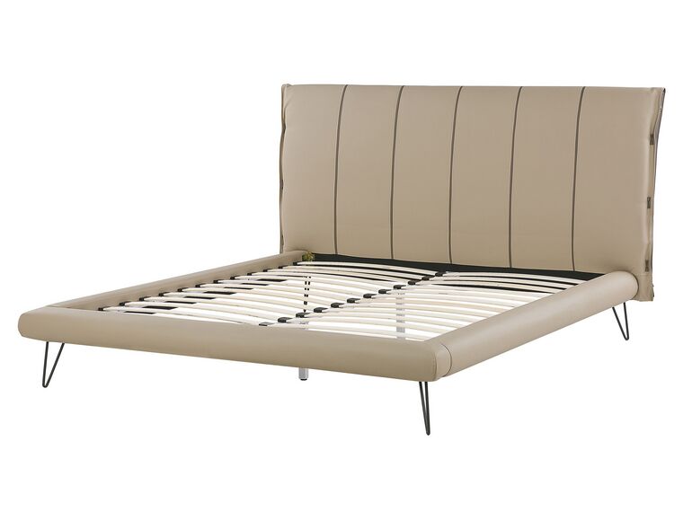Cama con somier de piel sintética beige arena