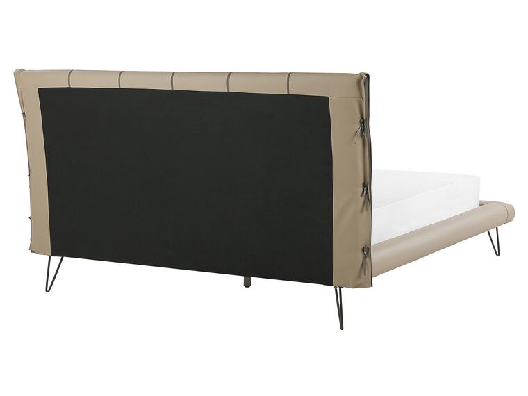 Cama con somier de piel sintética beige arena