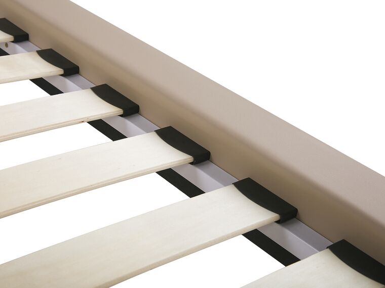 Cama con somier de piel sintética beige arena