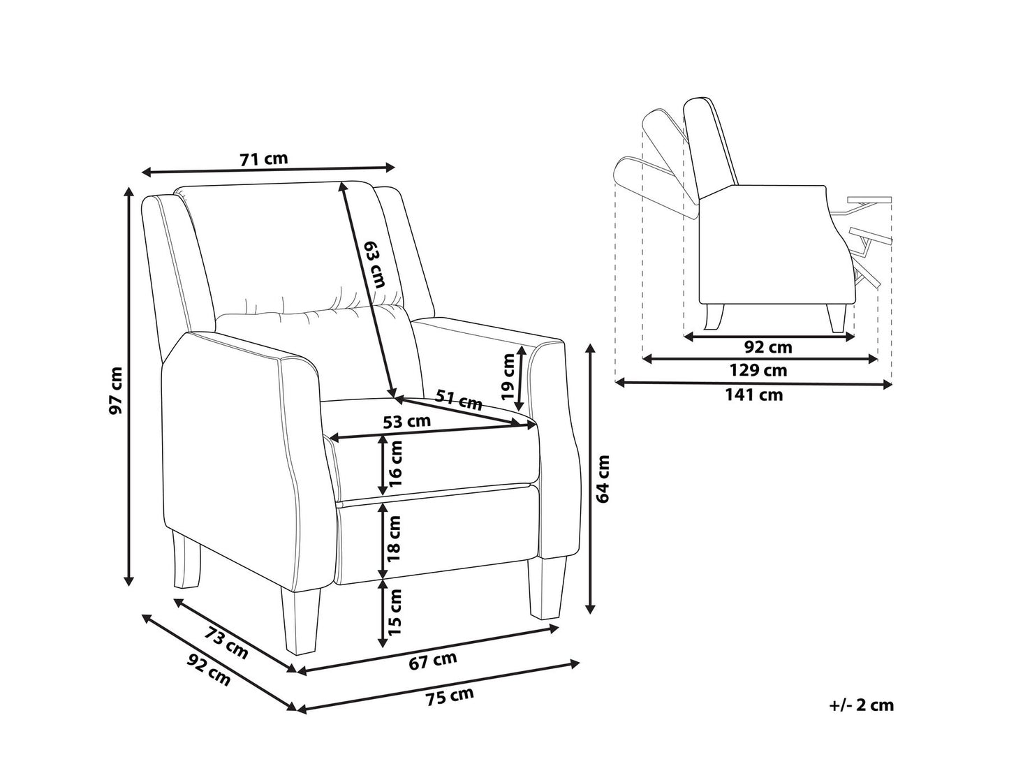 Sillón reclinable de terciopelo azul marino/madera oscura