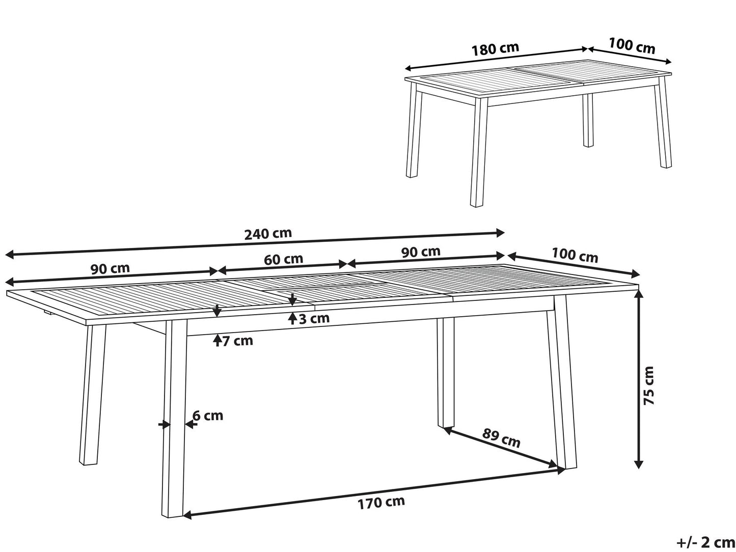 Mesa de jardín extensible de madera de acacia clara 180/240 x 100 cm