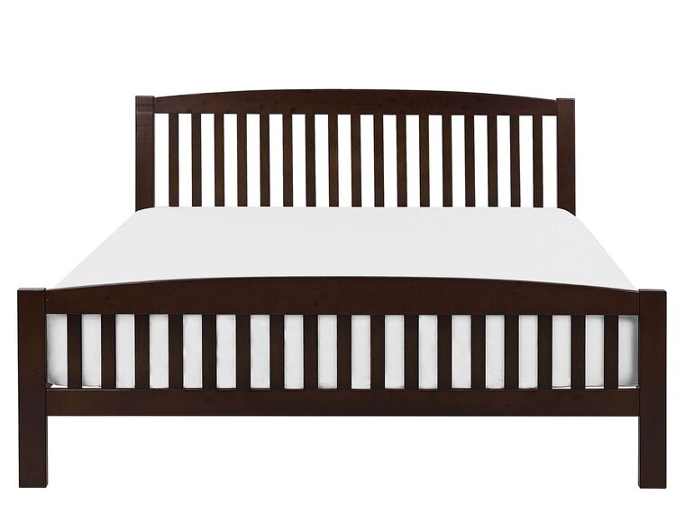 Cama con somier de madera de pino oscura