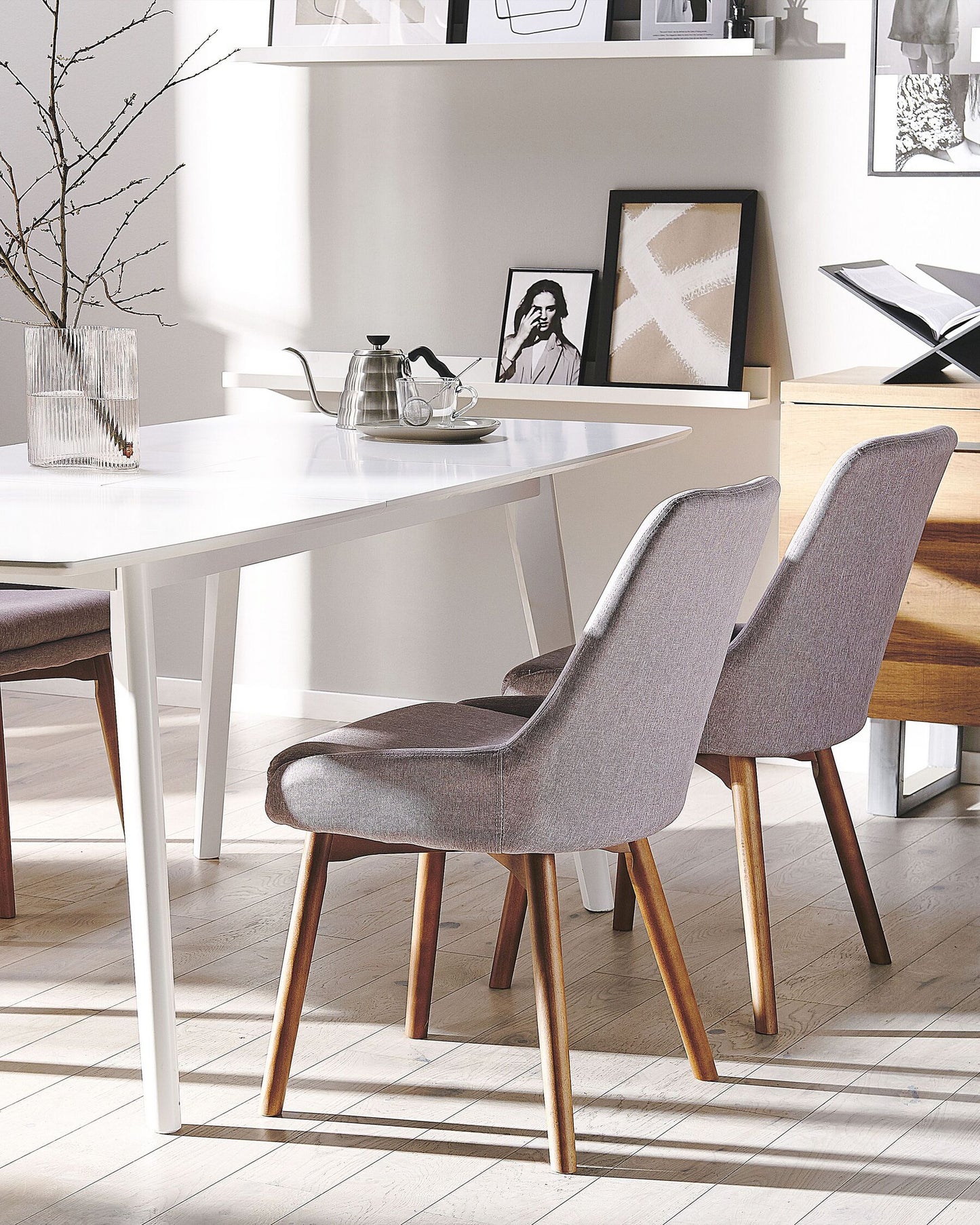 Conjunto de 2 Silla de comedor Tejido Gris pardo
