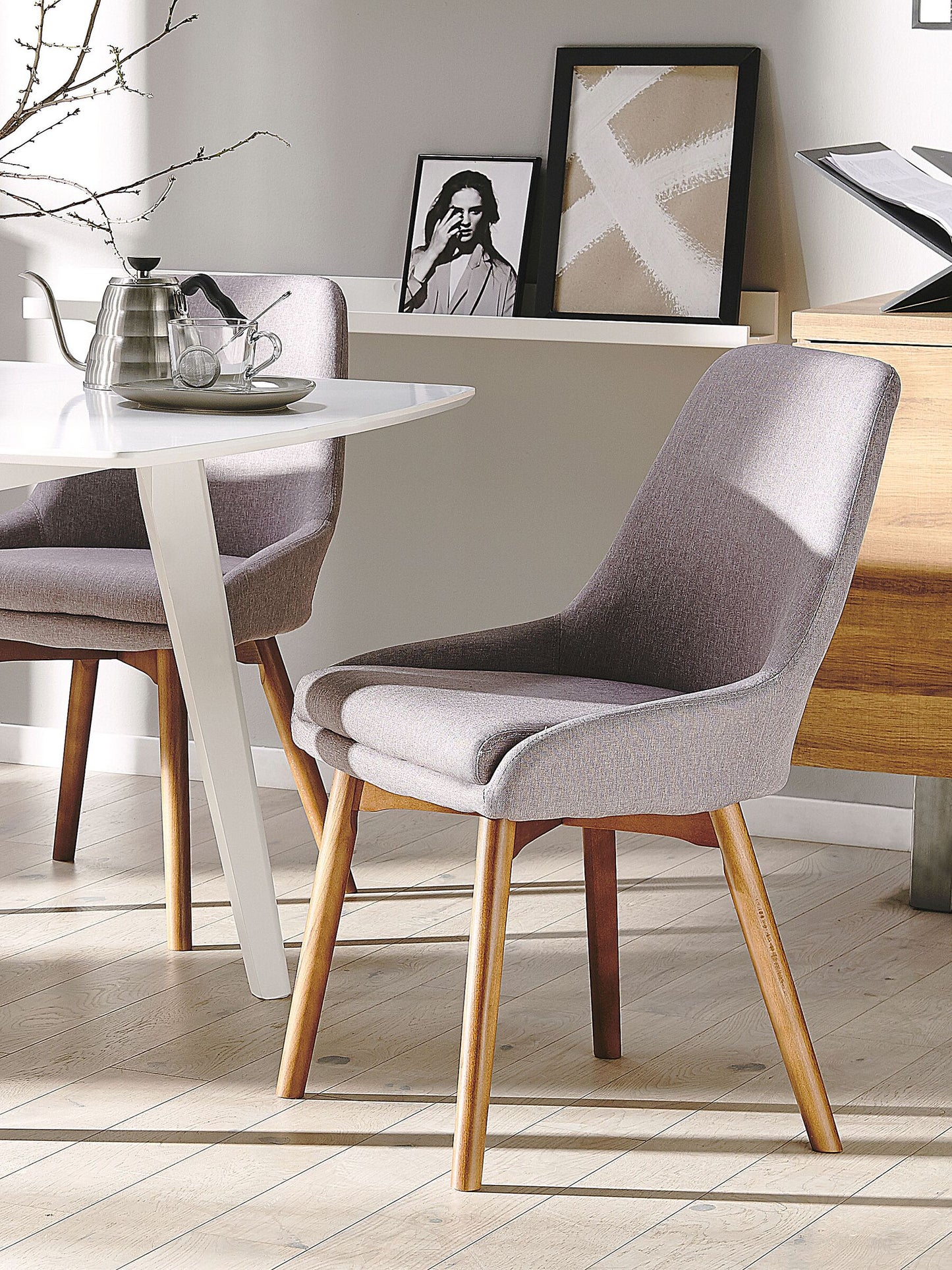 Conjunto de 2 Silla de comedor Tejido Gris pardo