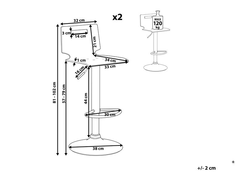 Conjunto de 2 taburetes de bar en blanco transparente