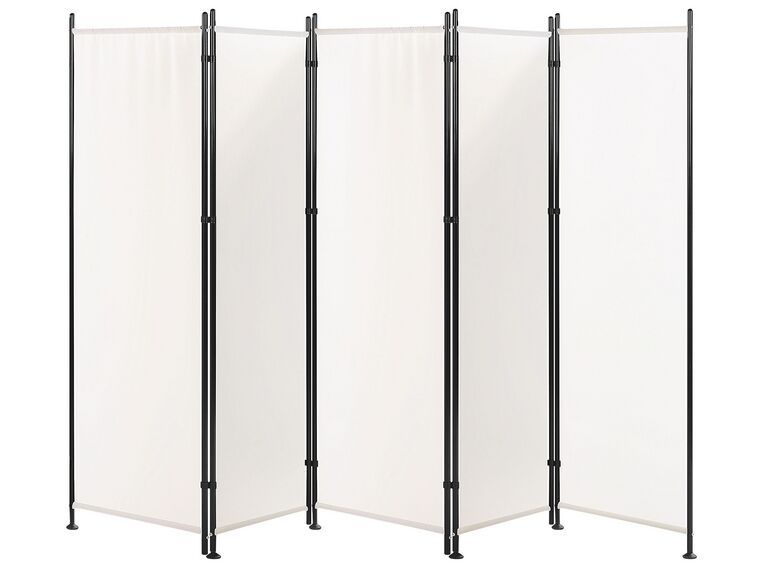 Biombo 5 paneles de poliéster blanco 170 x 270 cm