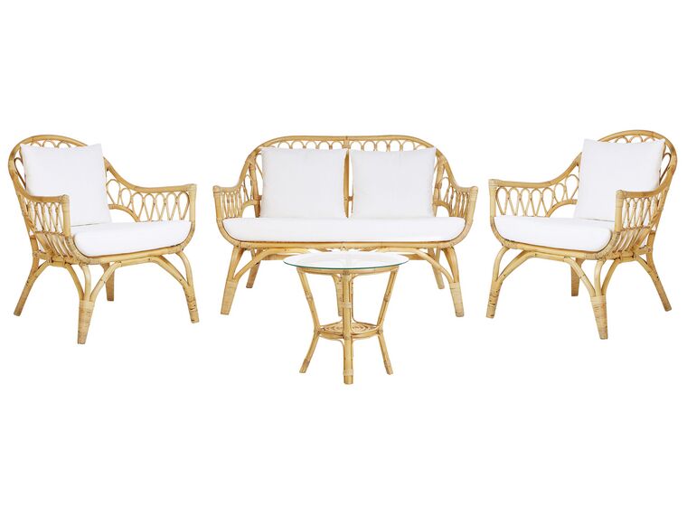 Conjunto de jardín 4 plazas de ratán blanco
