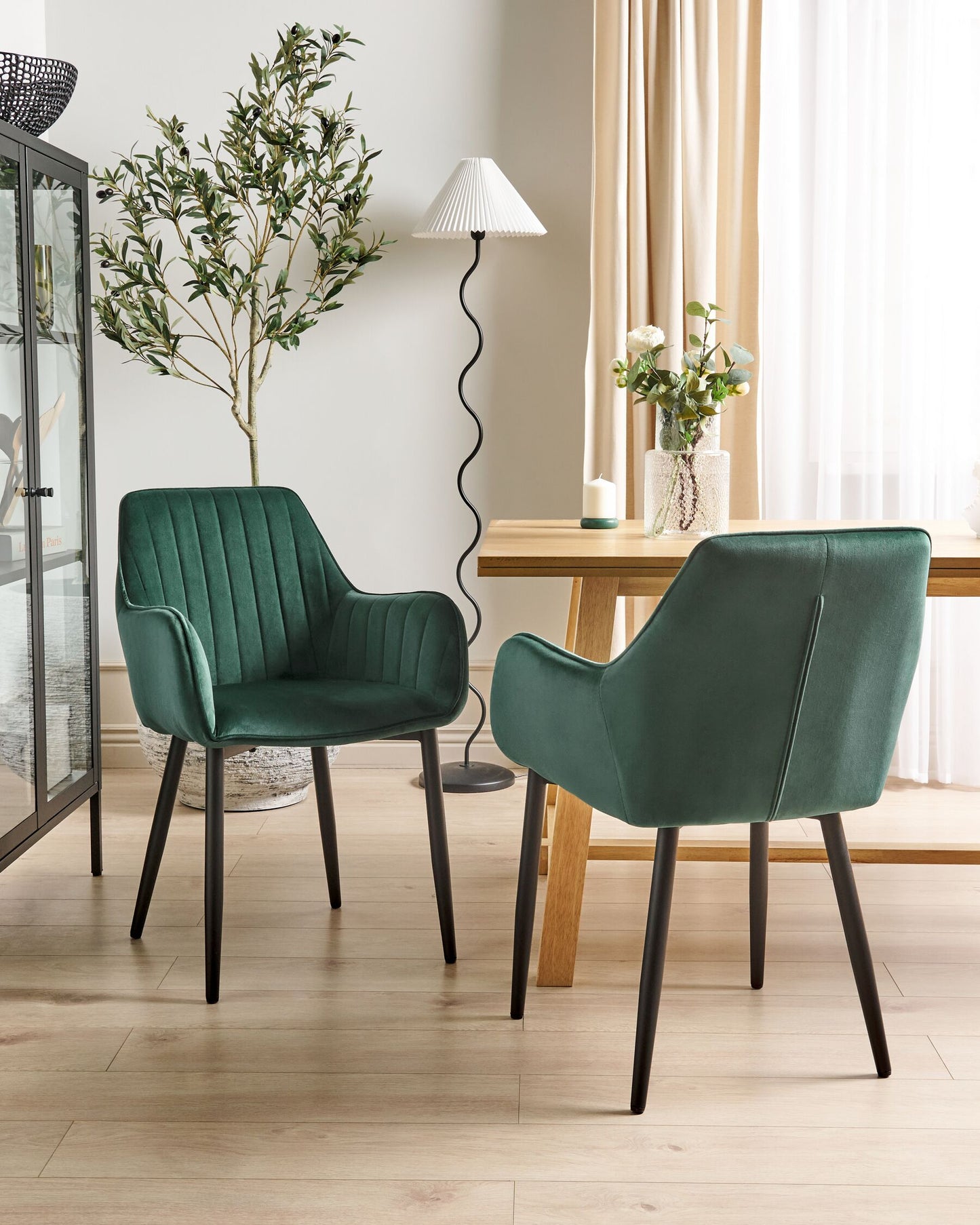 Conjunto de 2 Sillas de comedor de Terciopelo Verde oscuro