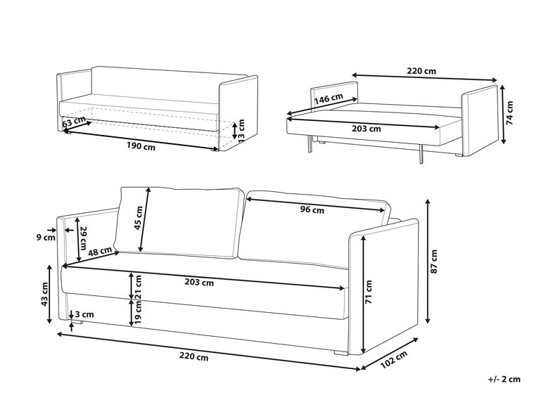 Sofá cama 3 plazas gris claro