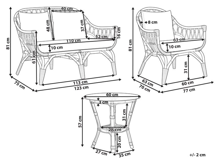 Conjunto de jardín 4 plazas de ratán blanco