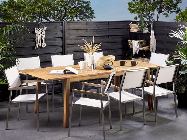 Mesa de jardín extensible de madera de acacia clara 180/240 x 100 cm