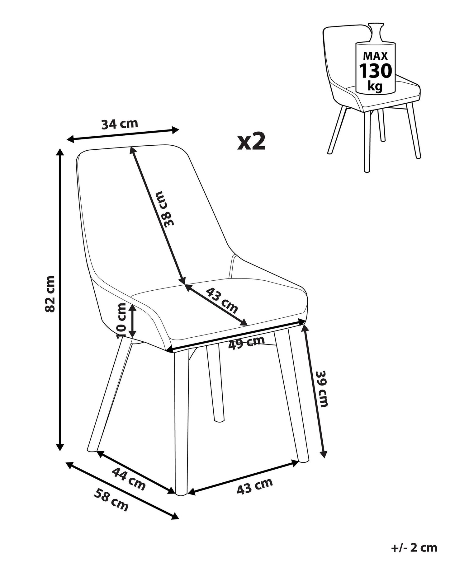 Conjunto de 2 Silla de comedor Tejido Gris pardo