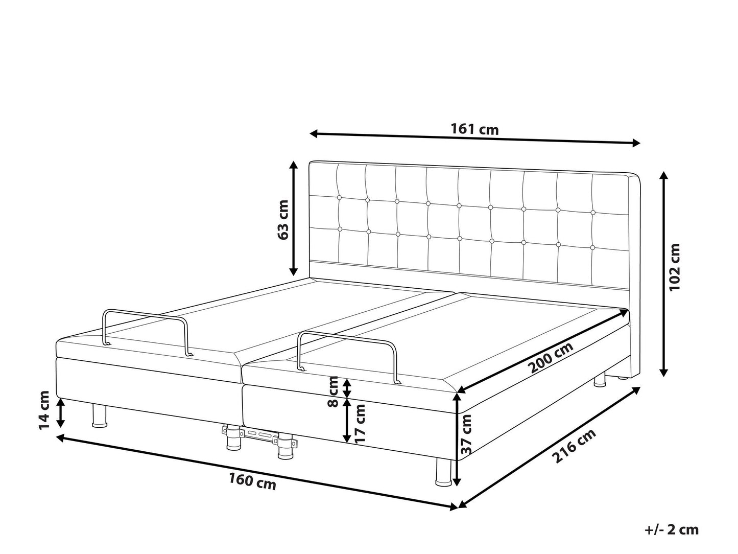 Cama articulada eléctrica de poliéster gris oscuro 160 x 200 cm