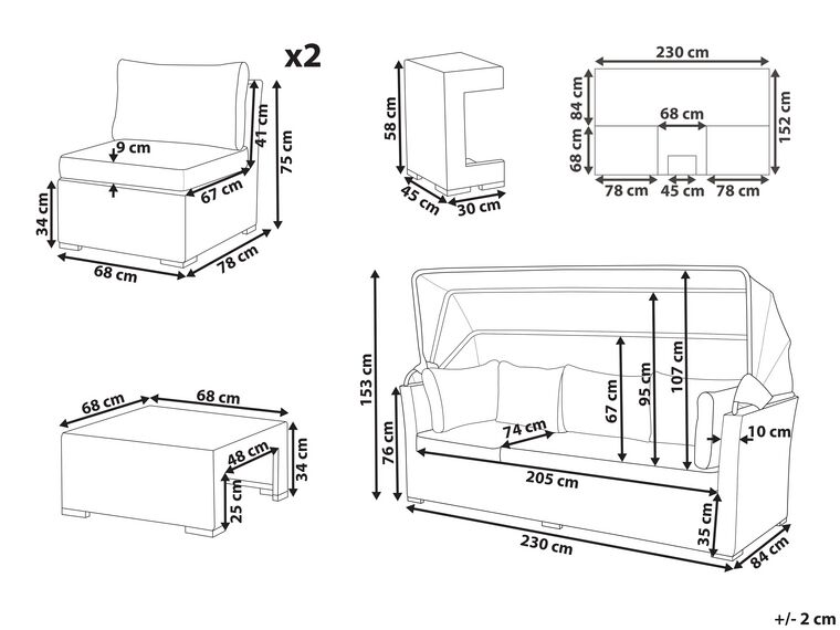 Conjunto de jardín 6 plazas modular gris